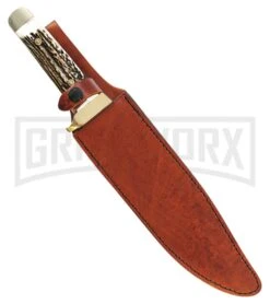 Schrade Uncle Henry Bowie Stag Fixed Blade Knife - Satin Plain -Kershaw Sale Store Schrade Uncle Henry Bowie stag satin BHQ 61901 er side large