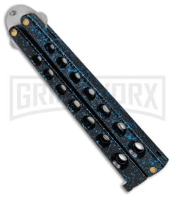Scoundrel Balisong Black/Blue Butterfly Knife - Satin Plain -Kershaw Sale Store Scoundrel Balisong Blue Butterfly Knife GX 39633 td side large