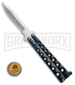 Scoundrel Balisong Black/Blue Butterfly Knife - Satin Plain -Kershaw Sale Store Scoundrel Balisong Blue Butterfly Knife GX 39633 td size large
