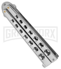 Scoundrel Balisong Silver Butterfly Knife - Satin Plain -Kershaw Sale Store Scoundrel Balisong Silver Butterfly Knife Satin GX 39635 td side large