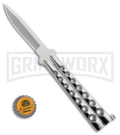 Scoundrel Balisong Silver Butterfly Knife - Satin Plain -Kershaw Sale Store Scoundrel Balisong Silver Butterfly Knife Satin GX 39635 td size large