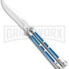 Silver/Blue Inlay Balisong Butterfly Knife - Satin Plain -Kershaw Sale Store Silver Blue Inlay Balisong Satin GX 37631 jr large