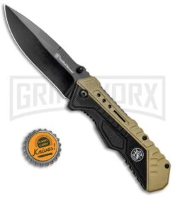 Smith & Wesson 1084302 Black & Tan Spring Assisted Knife - Black Plain 7 Smith & Wesson 1084302 Black & Tan Spring Assisted Knife - Black Plain -Kershaw Sale Store Smith Wesson SA Black and Tan Black 1084302 BHQ 80708 jr bottlecap 1 large