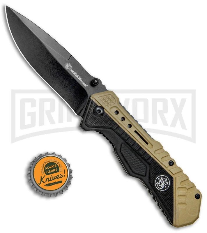 Smith & Wesson 1084302 Black & Tan Spring Assisted Knife - Black Plain 4 Smith & Wesson 1084302 Black & Tan Spring Assisted Knife - Black Plain - Image 4