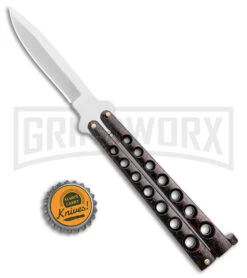 Scoundrel Balisong Black Red Butterfly Knife - Satin Plain -Kershaw Sale Store Soundrel Balisong Butterfly Black Red Satin BHQ 163784 jr bottlecap large