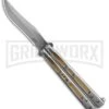 Boss Butterfly Knife Stainless Steel Gold Liners - Gray Plain -Kershaw Sale Store Stainless Steel With Gold Ilay Balisong Butterfly Knife GX 37609 td large