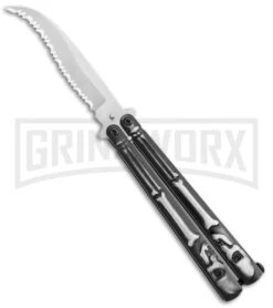 Super Knife Black Balisong Butterfly Knife Skull/Bones - Satin Serr