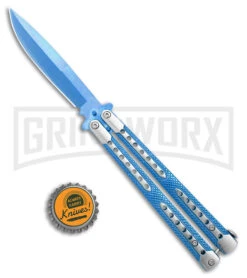 Swift Blue Balisong Titanium Coated Butterfly Knife - Blue -Kershaw Sale Store Swift Blue Balisong Ti Coated Butterfly Blue BHQ 163595 jr bottlecap large