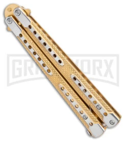 Swift Gold Balisong Titanium Coated Butterfly Knife - Gold -Kershaw Sale Store Swift Gold Balisong Ti Coated Butterfly Gold GX 39695 jr side large