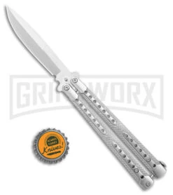Swift Silver Balisong Titanium Coated Butterfly Knife - Satin -Kershaw Sale Store Swift Silver Balisong Ti Coated Butterfly Satin GX 39696 jr bottlecap large