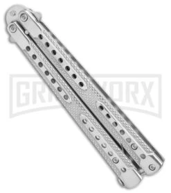 Swift Silver Balisong Titanium Coated Butterfly Knife - Satin -Kershaw Sale Store Swift Silver Balisong Ti Coated Butterfly Satin GX 39696 jr side large