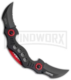 Tac-Force Bifold Black Dual Blade Spring Assisted Knife - Black Serr