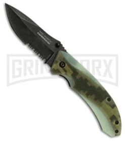 Tac-Force Evolution Regiment Green Camo Spring Assisted Knife - Black Stonewash