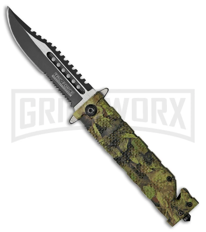 Tac-Force Medieval Speedster Green Camo Spring Assisted Knife - Two-Tone Serr 1 Tac-Force Medieval Speedster Green Camo Spring Assisted Knife - Two-Tone Serr