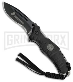 USMC Reaper Black Rubber Spring Assisted Knife - Black Serr