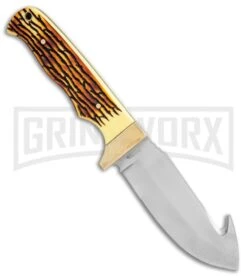 Uncle Henry Guthook Delrin Stag Fixed Blade - Satin Plain 5 Uncle Henry Guthook Delrin Stag Fixed Blade - Satin Plain -Kershaw Sale Store Uncle Henry Guthook fixed blade knife satin 185UHCP BHQ 67496 er side large