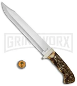 Uncle Henry Bowie Delring Stag Fixed Blade - Bowie Satin Plain -Kershaw Sale Store Uncle Henry Large Bowie Delrin Stag SCH181UH BHQ 61898 jr bottlecap large
