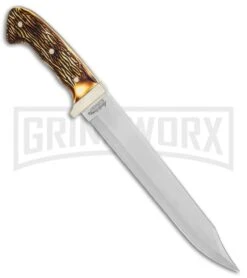 Uncle Henry Bowie Delring Stag Fixed Blade - Bowie Satin Plain -Kershaw Sale Store Uncle Henry Large Bowie Delrin Stag SCH181UH BHQ 61898 jr spine large