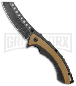 United Cutlery Ronin Bushido Tan Spring Assisted Knife - Black Stonewash Plain