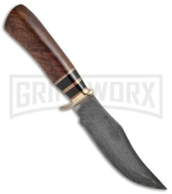 Tallen Damascus Bowie #5 Fixed Blade Knife Wood - Damascus Plain -Kershaw Sale Store Venture Tools Damascus Bowie 5 Wood BP 19140 jr spine large