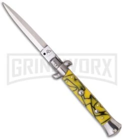 SKM AB 9" Italian Stiletto Yellow Swirl Killer Bee Automatic Knife - Dagger