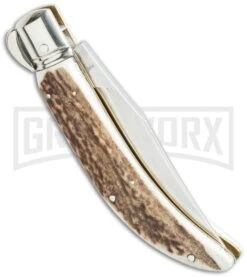 Lepre 9" Stag Horn Sicilian Picklock Automatic Knife - Satin Plain -Kershaw Sale Store aga 9in lepre stag side cm large