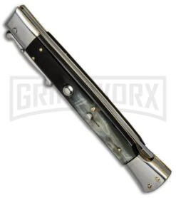 AGA Campolin 13" Dark Horn Italian Swinguard - Satin Bayo -Kershaw Sale Store aga campolin stiletto 13in swing dark horn bayo BP 5222 dl spine large