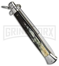 A.G.A. Campolin 18" Italian Stiletto Brazilian Horn Ring Pull Auto Knife - Bayo -Kershaw Sale Store aga champolin 18in stiletto brazilian horn bayo BP 18398 er side large