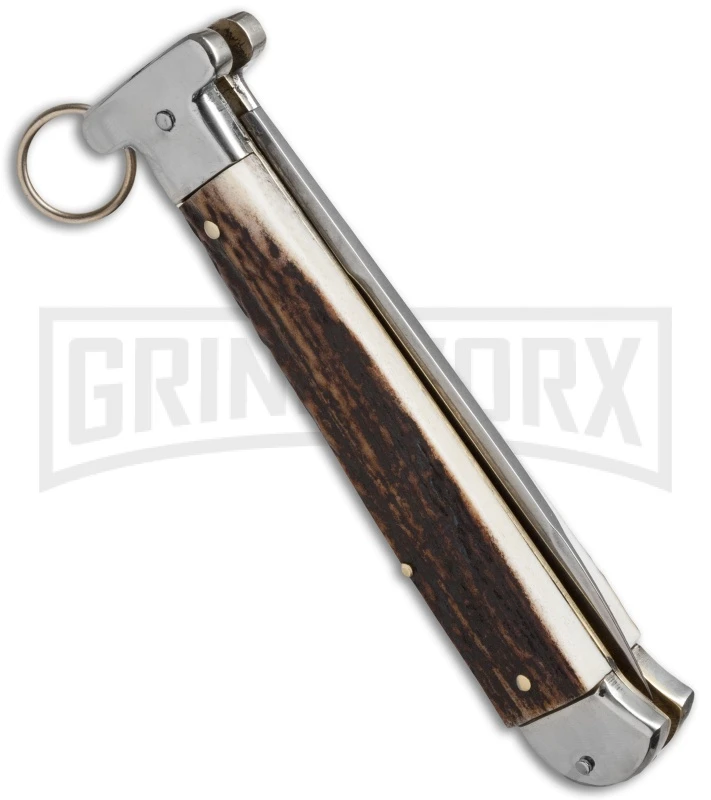 AGA Campolin 9" Francese Ring Pull Stag Horn Automatic Knife - Flat 2 AGA Campolin 9" Francese Ring Pull Stag Horn Automatic Knife - Flat - Image 2