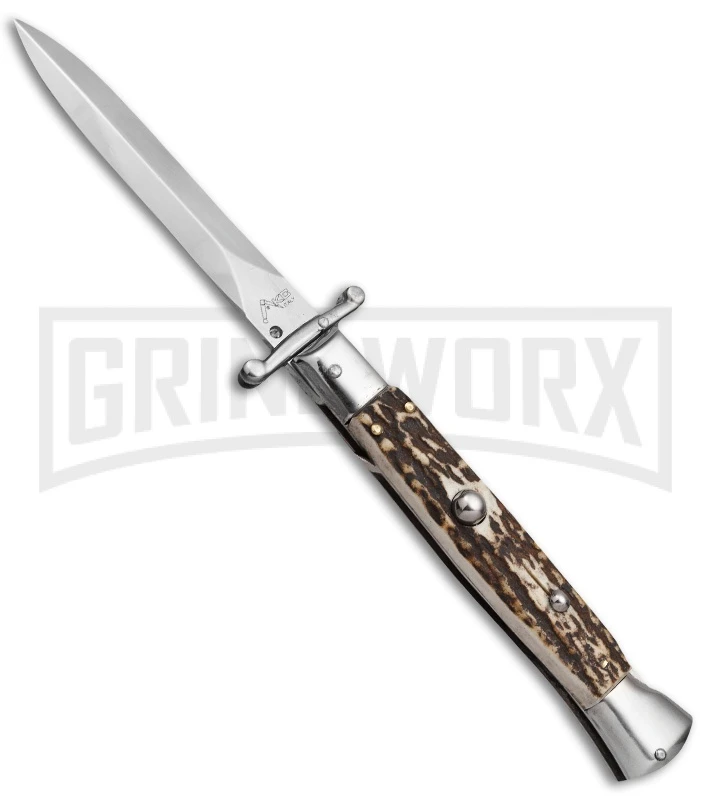 AKC 9" Italian Stiletto Swinguard Stag Automatic Knife - Dagger 1 AKC 9" Italian Stiletto Swinguard Stag Automatic Knife - Dagger