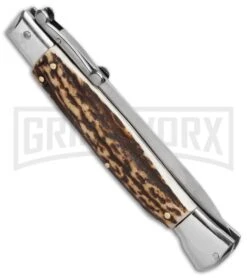 AKC 9" Italian Stiletto Swinguard Stag Automatic Knife - Dagger 3 AKC 9" Italian Stiletto Swinguard Stag Automatic Knife - Dagger -Kershaw Sale Store akc 9 swing dagger stag side large