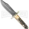 Bear And Son Baby Bowie India Stag Bone Fixed Blade - Damascus Plain -Kershaw Sale Store bear son cutlery 500d 1 2 cm large