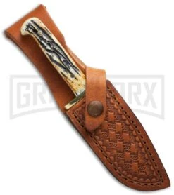 Bear And Son Baby Bowie India Stag Bone Fixed Blade - Damascus Plain -Kershaw Sale Store bear son cutlery 500d 1 2 sheath cm large