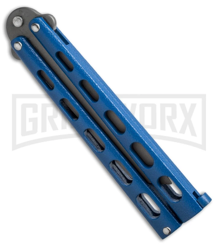 Bear And Son Knives 114 Blue Tanto Balisong Butterfly Knife - Bead Blast Plain 2 Bear And Son Knives 114 Blue Tanto Balisong Butterfly Knife - Bead Blast Plain - Image 2