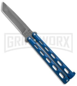 Bear And Son Knives 114 Blue Tanto Balisong Butterfly Knife - Bead Blast Plain