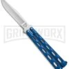 Bear And Son Knives 114 Blue Balisong Butterfly Knife - Satin Plain 4TH18 -Kershaw Sale Store bearson 5in blue satin 114bl BHQ 36771 jr large