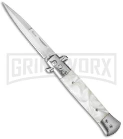 Milano 9" Stiletto White Acrylic Automatic Knife - Bayonet