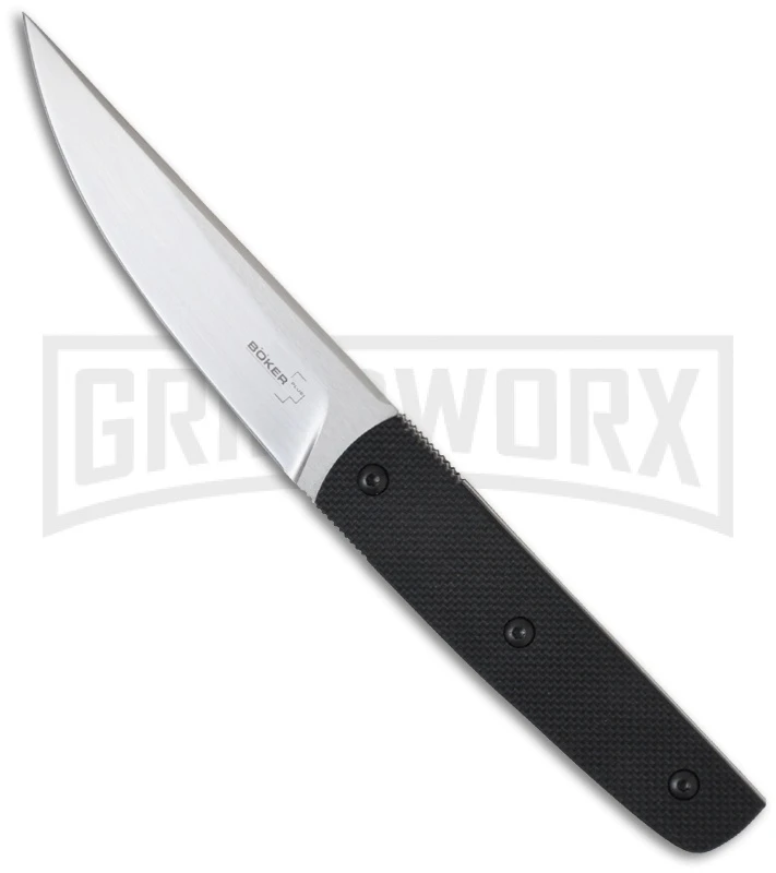 Boker Plus Elegance Kwaito Black Fixed Blade Knife - Satin Plain 1 Boker Plus Elegance Kwaito Black Fixed Blade Knife - Satin Plain