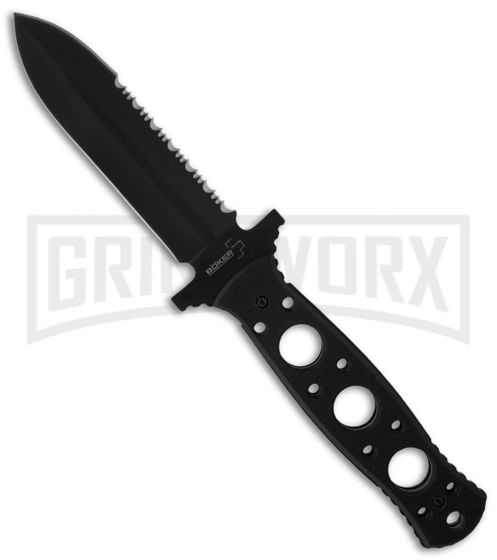 Boker Plus Steel Mariner Fixed Blade Knife - Black Serr 1 Boker Plus Steel Mariner Fixed Blade Knife - Black Serr