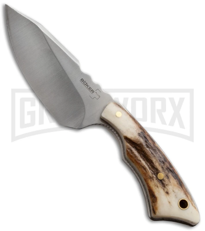 Boker Plus Rambler Stag Fixed Blade Knife - Satin Plain 1 Boker Plus Rambler Stag Fixed Blade Knife - Satin Plain
