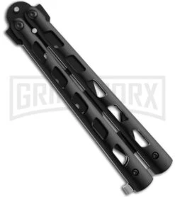 Monarch Strap Cutter Balisong Butterfly Knife Trainer - Black Plain -Kershaw Sale Store bp black wg837 back large
