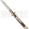 Frank B. 11" Italian Stiletto Stag Automatic Knife - Gold Bayonet -Kershaw Sale Store fb 11 stag bayo gold jm large