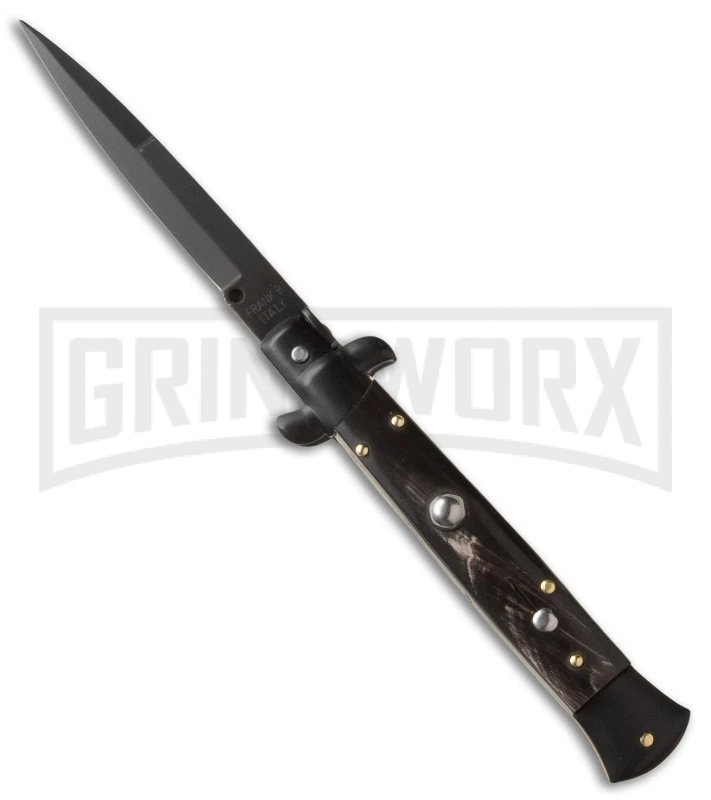 Frank B. 9" Italian Stiletto Dark Horn Tactical Automatic Knife - Black Bayonet 1 Frank B. 9" Italian Stiletto Dark Horn Tactical Automatic Knife - Black Bayonet
