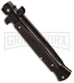 Frank B. 9" Italian Stiletto Dark Horn Tactical Automatic Knife - Black Bayonet 3 Frank B. 9" Italian Stiletto Dark Horn Tactical Automatic Knife - Black Bayonet -Kershaw Sale Store frank b 9 dark horn black bayo ta side jm large