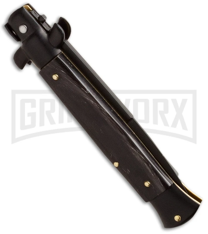 Frank B. 9" Italian Stiletto Dark Horn Tactical Automatic Knife - Black Bayonet 2 Frank B. 9" Italian Stiletto Dark Horn Tactical Automatic Knife - Black Bayonet - Image 2