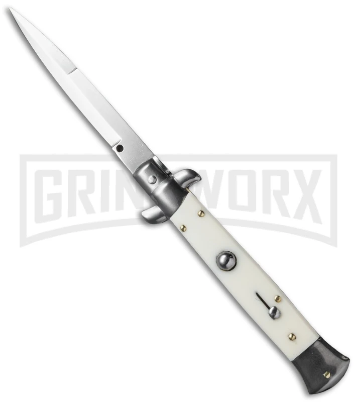 Frank B. 9" Italian Stiletto Simulated Ivory Automatic Knife - Bayonet 1 Frank B. 9" Italian Stiletto Simulated Ivory Automatic Knife - Bayonet