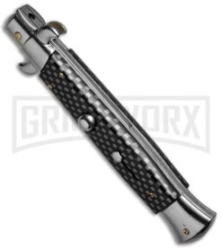 Frank B 9" Italian Stiletto Sim Carbon Fiber Automatic Knife -Satin Dagger -Kershaw Sale Store frank b 9in stiletto cf dagger back dl large