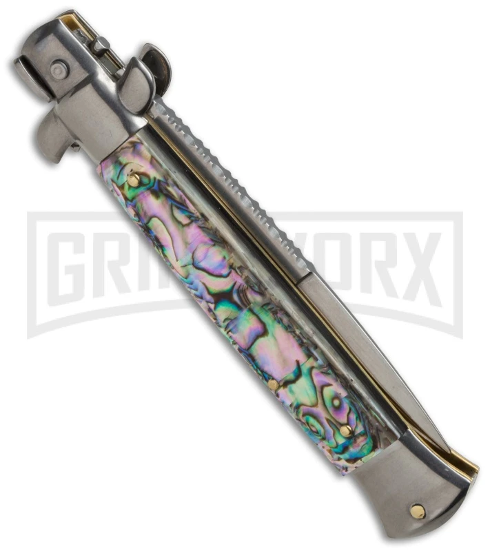 Frank B. 9" Italian Stiletto Abalone Filework Automatic Knife - Bayonet 2 Frank B. 9" Italian Stiletto Abalone Filework Automatic Knife - Bayonet - Image 2