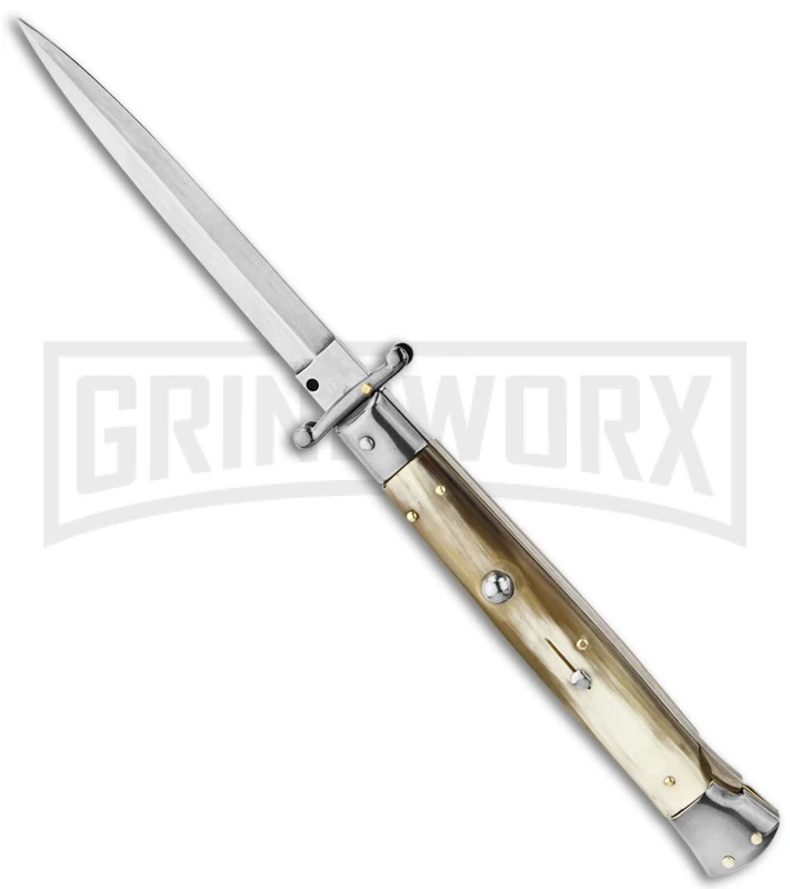 Frank B. 11" Italian Stiletto Swinguard Honey Horn Automatic Knife - Dagger 1 Frank B. 11" Italian Stiletto Swinguard Honey Horn Automatic Knife - Dagger