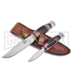 Frost Cutlery Chipaway Red Torch Bone 2 Piece Fixed Blade Knife Set -Satin Plain